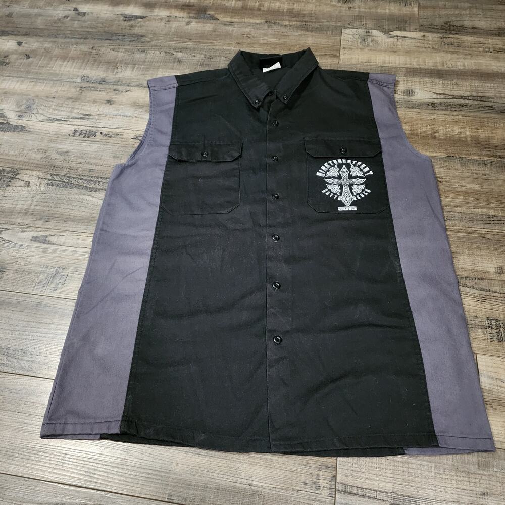 Biker's Pride Sleeveless button up black and gray XL shirt 2473